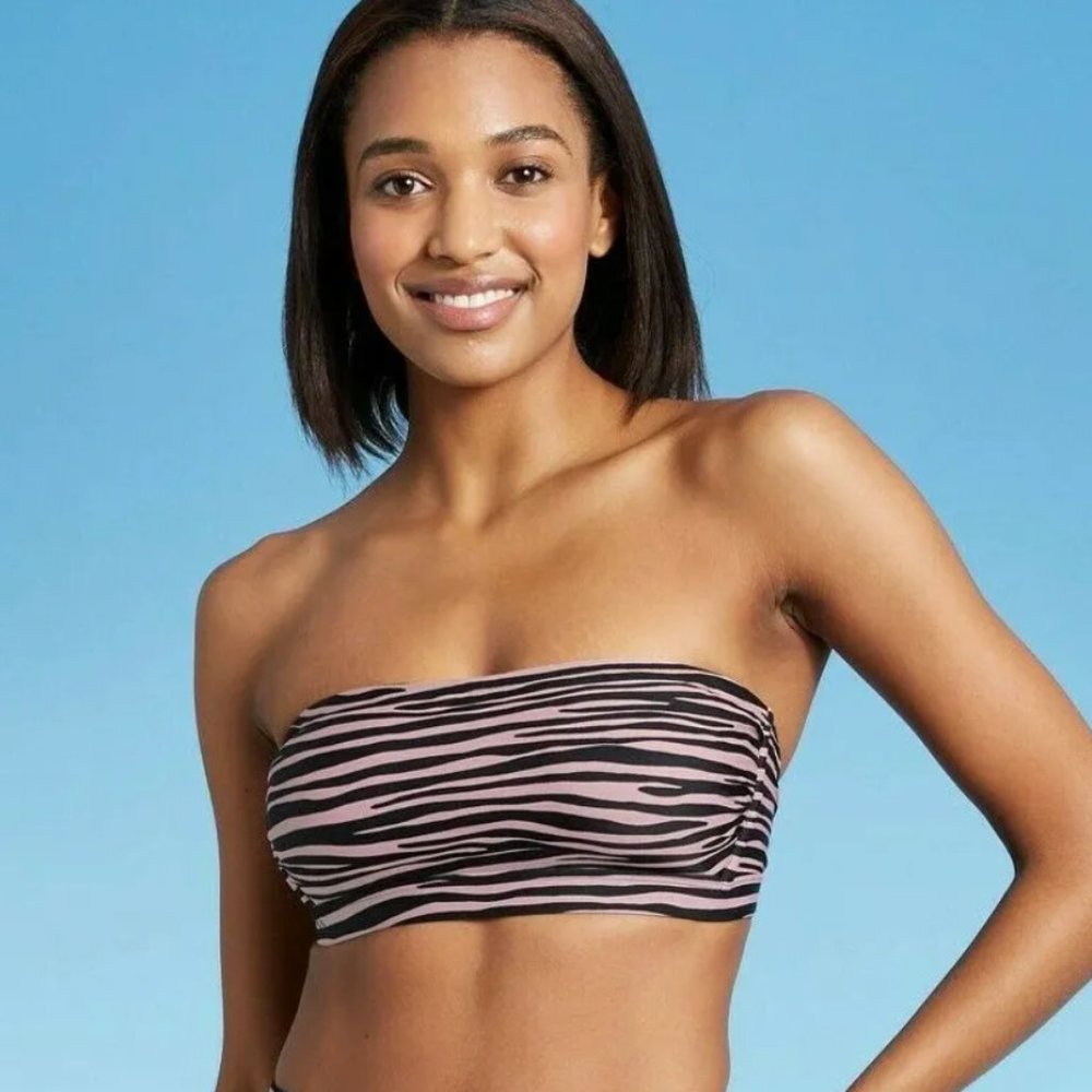 Kona Sol Size - Women's Bandeau Bikini Top - Black & Tan Stripped Size XS (0-2)
